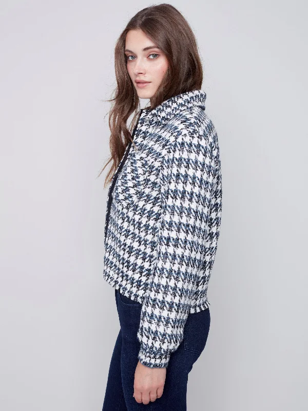 Houndstooth Tweed Short Jacket - Denim