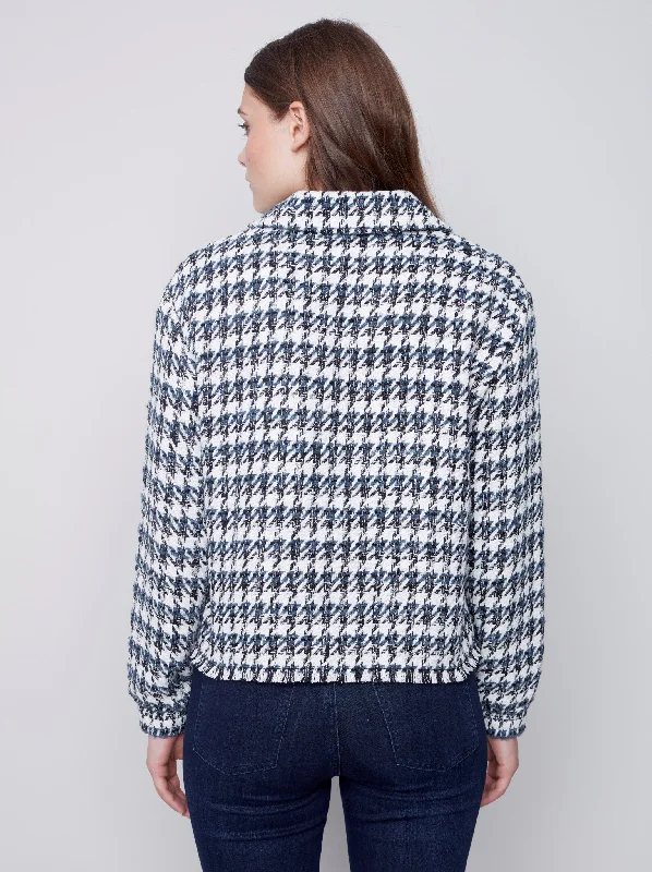 Houndstooth Tweed Short Jacket - Denim