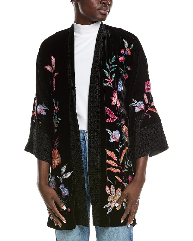 Johnny Was Sandra Wide Cuff Velvet Silk-Blend Kimono