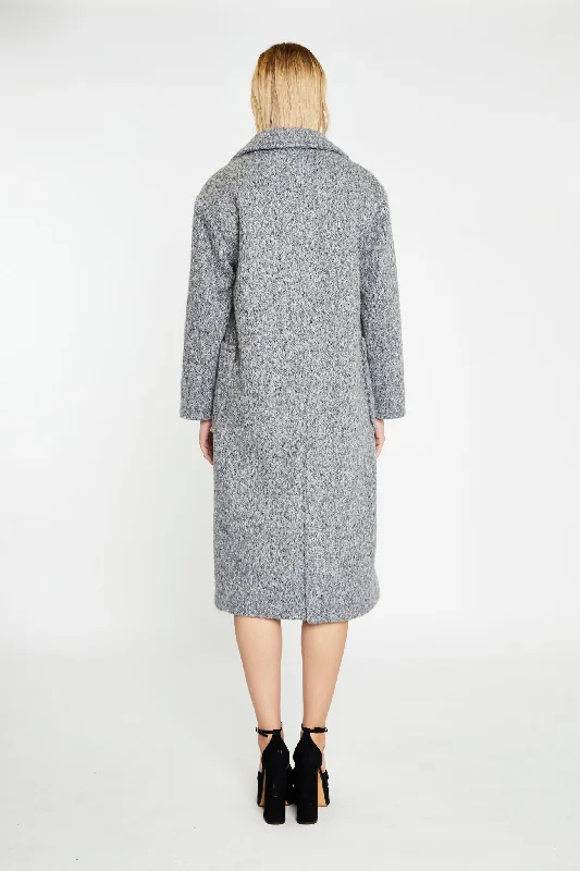 Grey Marl Lapel Collar Midi-Coat