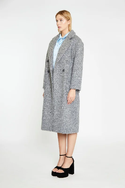 Grey Marl Lapel Collar Midi-Coat