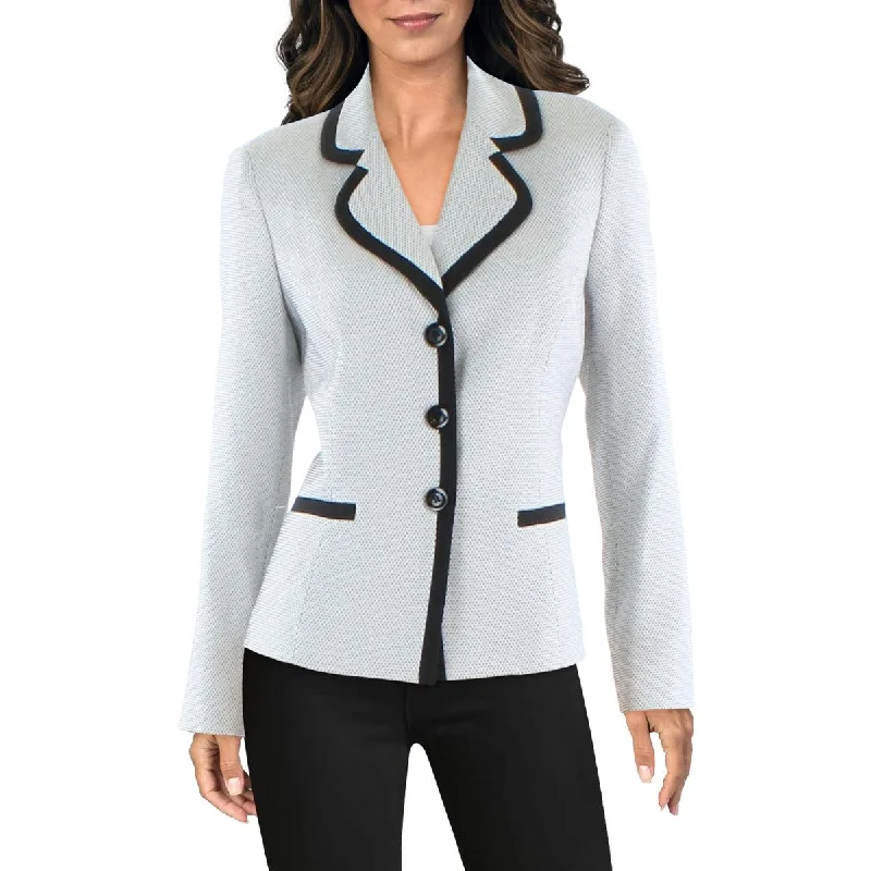 Le Suit Womens Petites Woven Contrast Trim Suit Jacket