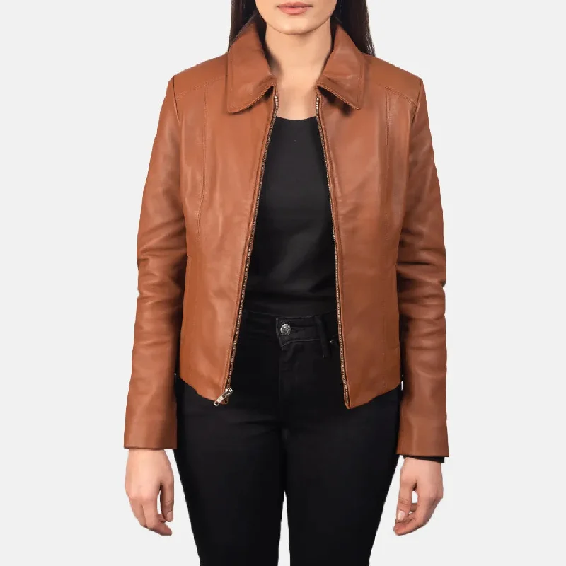 Brown Leather Jacket with Collar