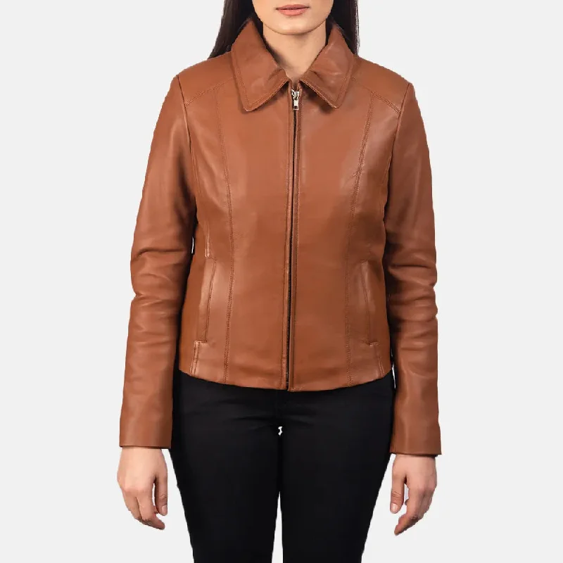 Brown Leather Jacket with Collar