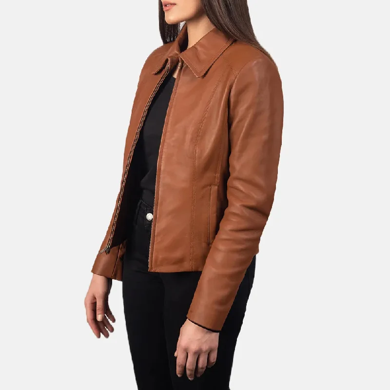 Brown Leather Jacket with Collar