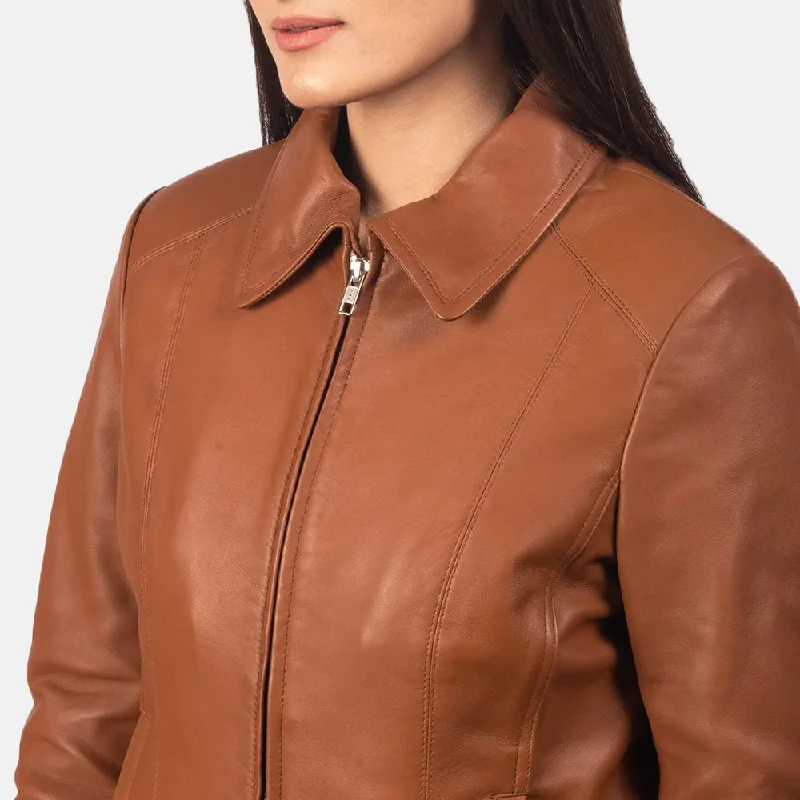 Brown Leather Jacket with Collar