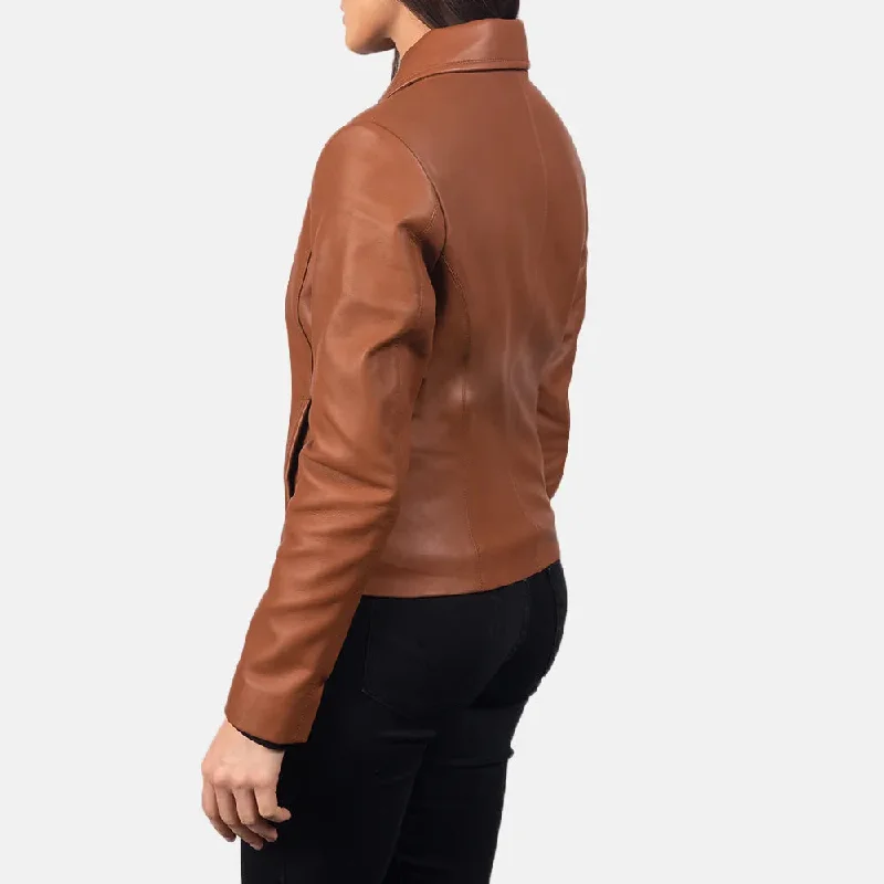 Brown Leather Jacket with Collar