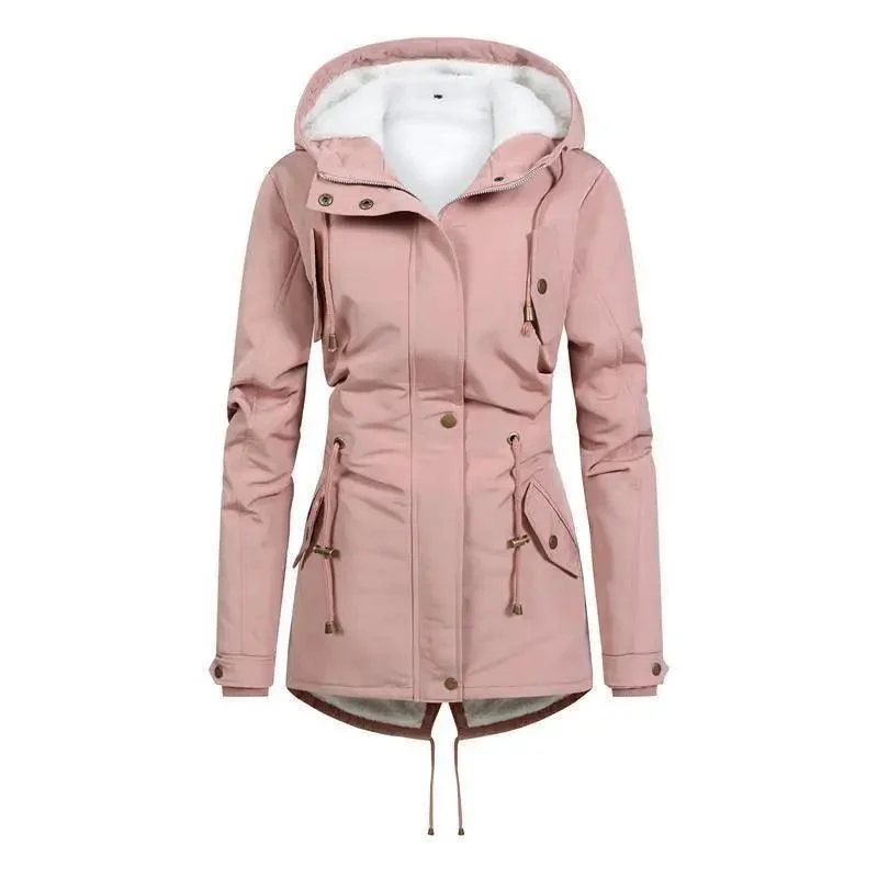 Commuter Cotton Zipper Coat With Fur Collar Print Loose