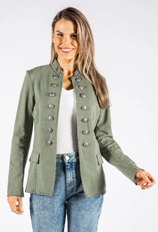 Military Style Collarless Jacket