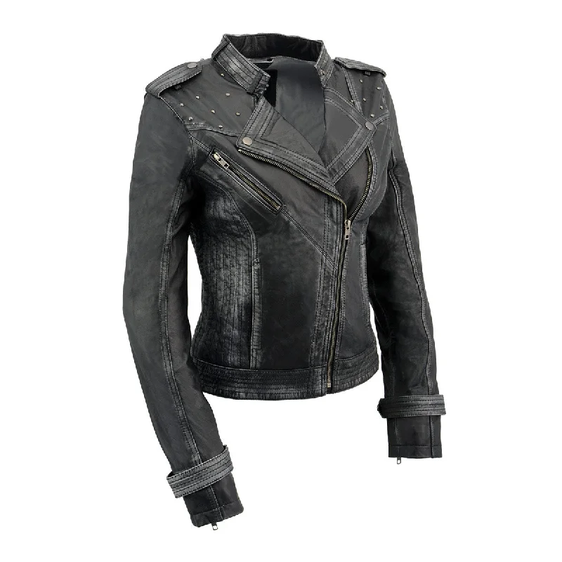 Milwaukee Leather SFL2840 Women's Maiden Black Premium Sheepskin Motorcycle Fashion Leather Jacket with Studs