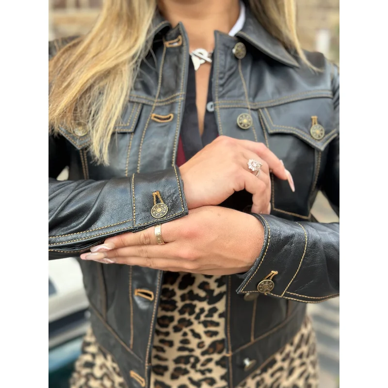 Modfather Clothing - Women's Black Leather - Trucker Jacket