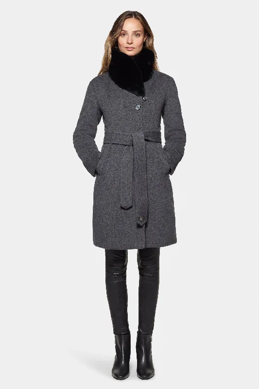 City Coat with Fur, Grey Melange