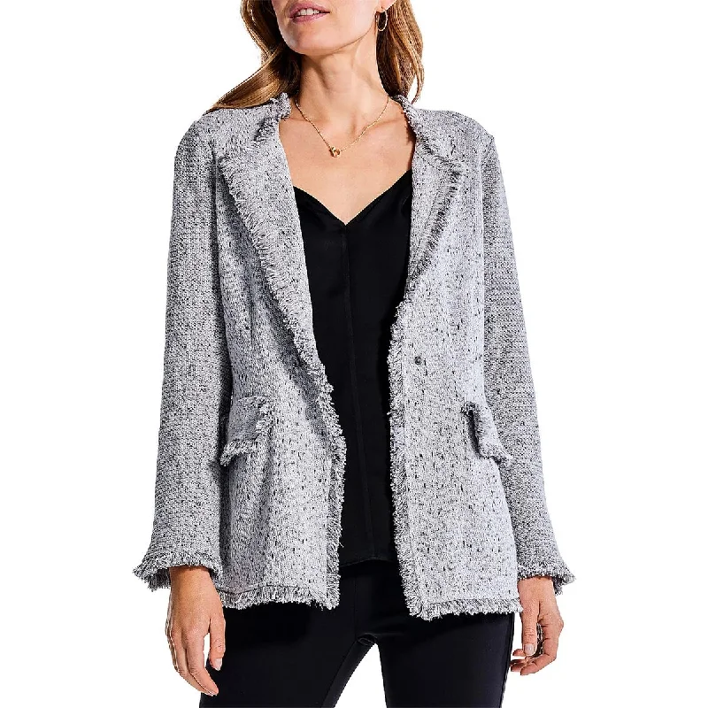 Nic + Zoe Womens Petites Heathered Fringe One-Button Blazer