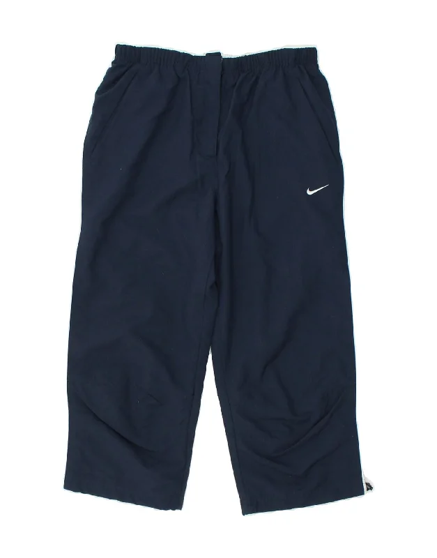 NIKE Womens Capri Tracksuit Trousers UK 8/10 Small Navy Blue Colourblock