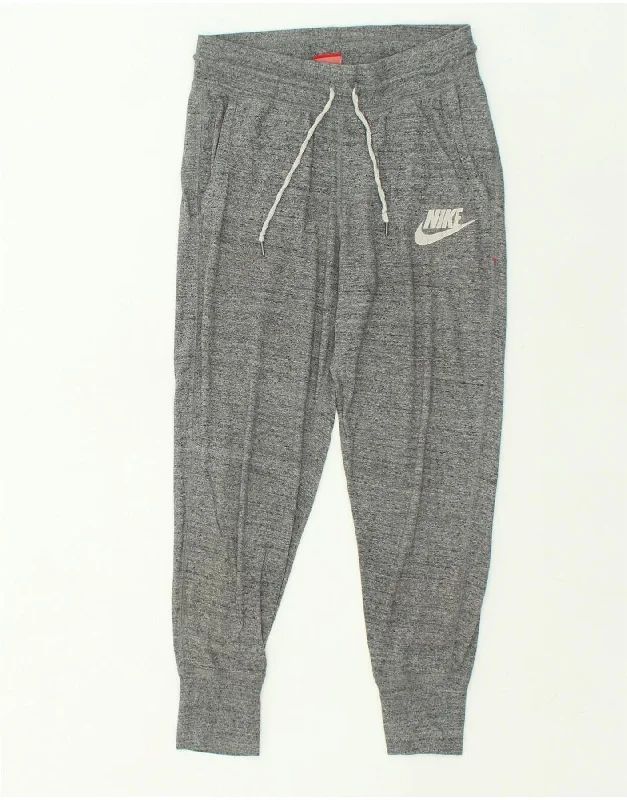 NIKE Womens Graphic Tracksuit Trousers Joggers UK 10 Small Grey Cotton