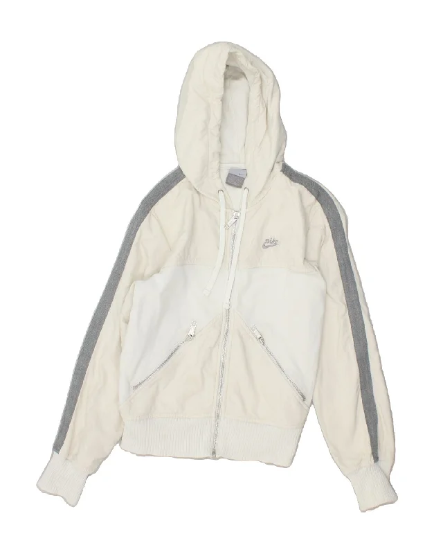 NIKE Womens Hooded Bomber Jacket UK 8/10 Small Off White