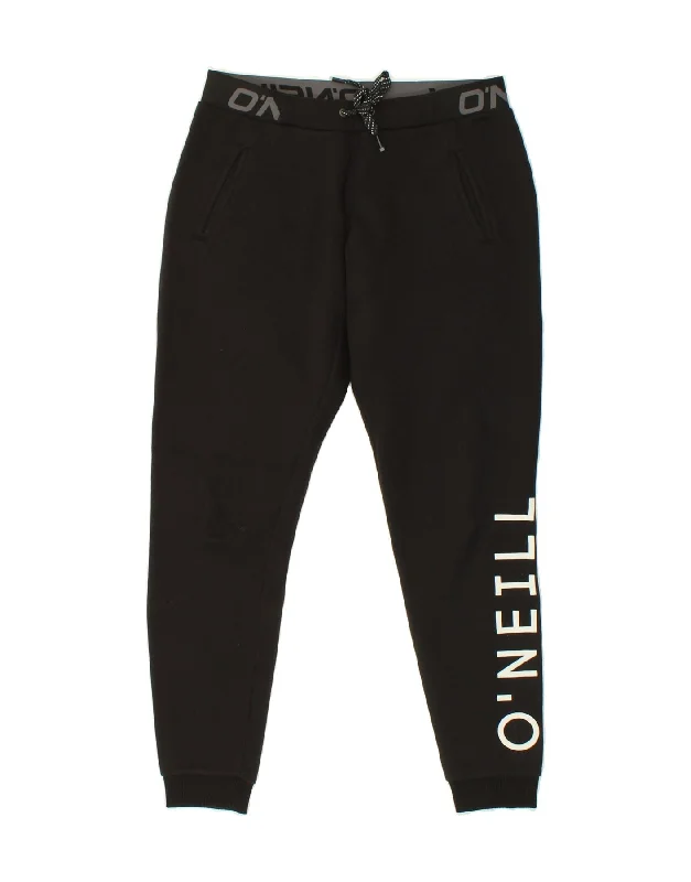 O'NEILL Womens Graphic Tracksuit Trousers Joggers UK 10 Small Black Cotton