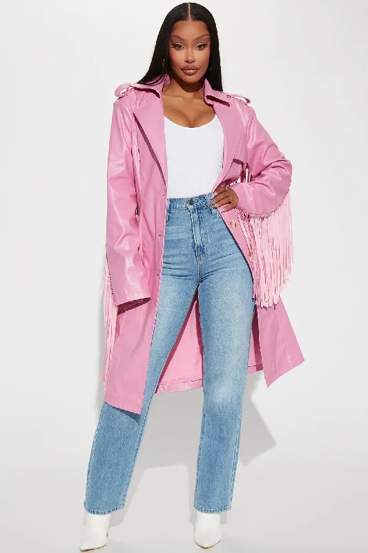 Party In The Back Fringe Trench Coat - Pink