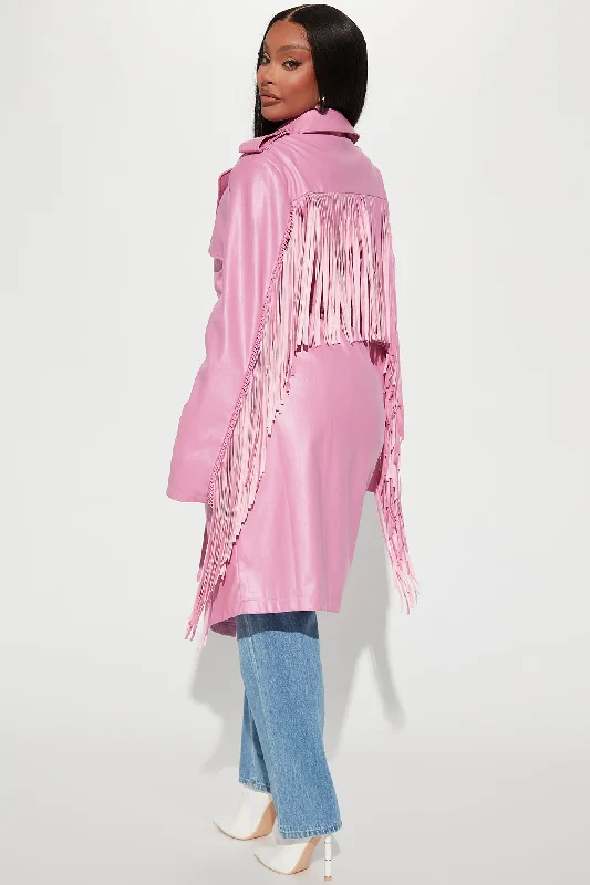 Party In The Back Fringe Trench Coat - Pink