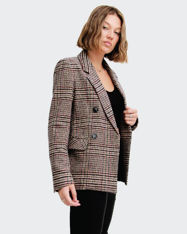 Piccadilly Wool Blend Plaid Blazer - Oat