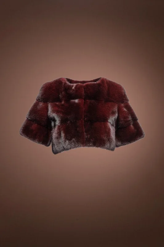 Horizontal Three Row Red Jewel Mink Fur Shrug