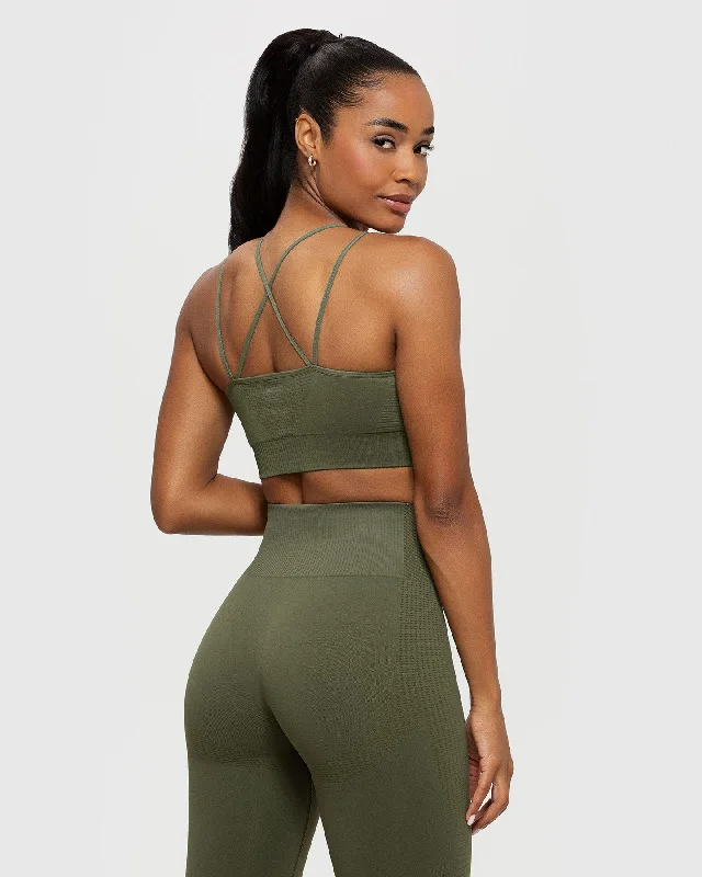 Power Seamless Sports Bra | Khaki