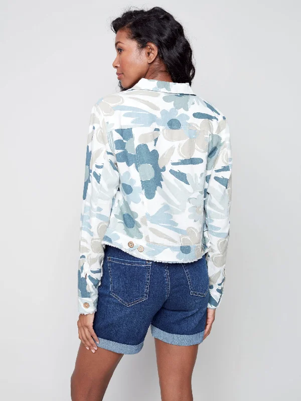 Printed Linen Blend Jacket - Basil