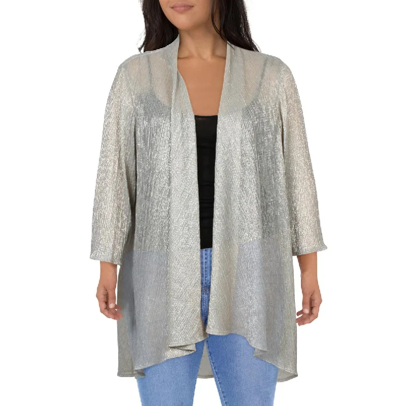 R&M Richards Womens Plus Metallic  Duster Blazer