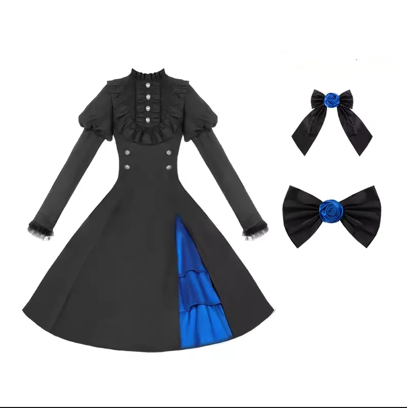 (BFM)With PUJI~Night Serenade~Retro Lolita Cloak Color-Blocked Blue and Black Cape OP Set