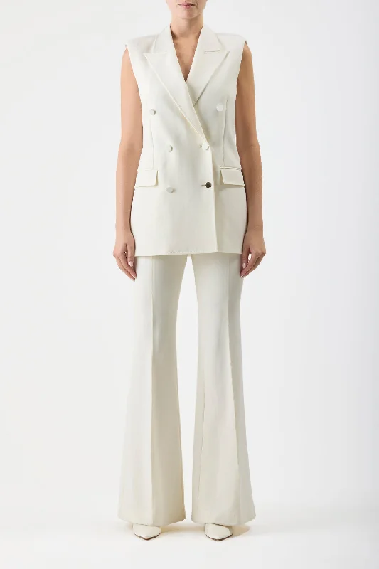 Rhein Pant in Ivory Silk Wool Cady