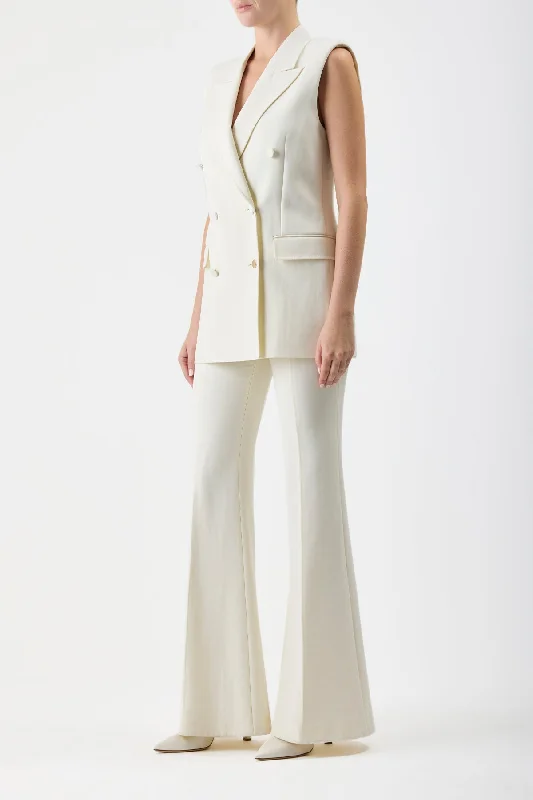 Rhein Pant in Ivory Silk Wool Cady