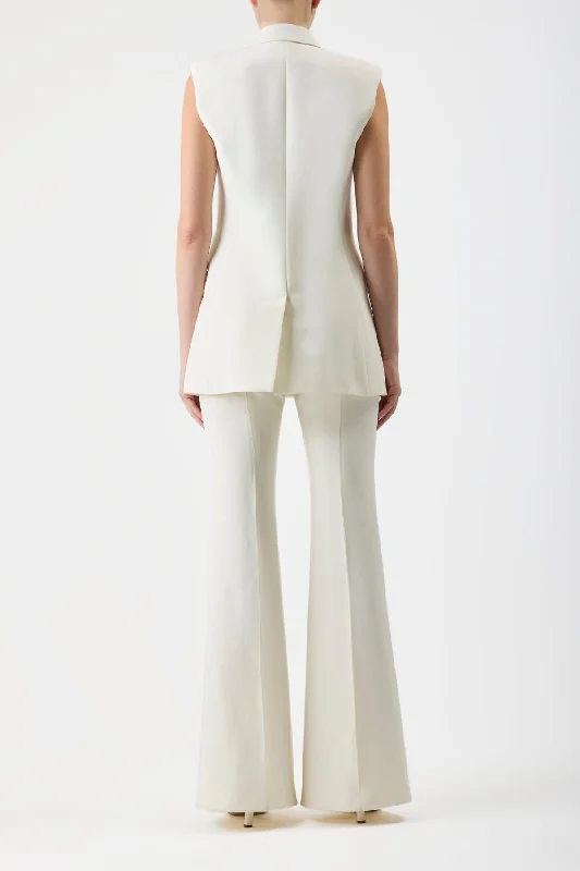 Rhein Pant in Ivory Silk Wool Cady