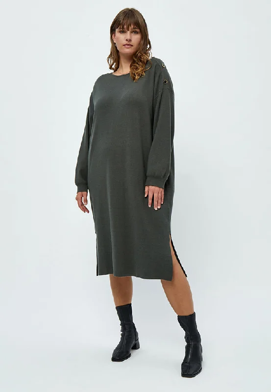 Rosalia Boat Neck Dress Curve - Beluga Green