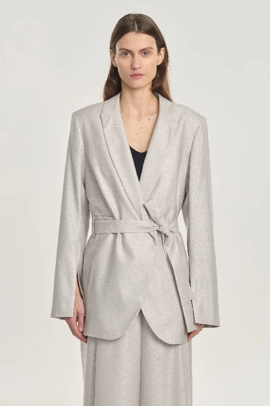 Silver wool silk belted jacket