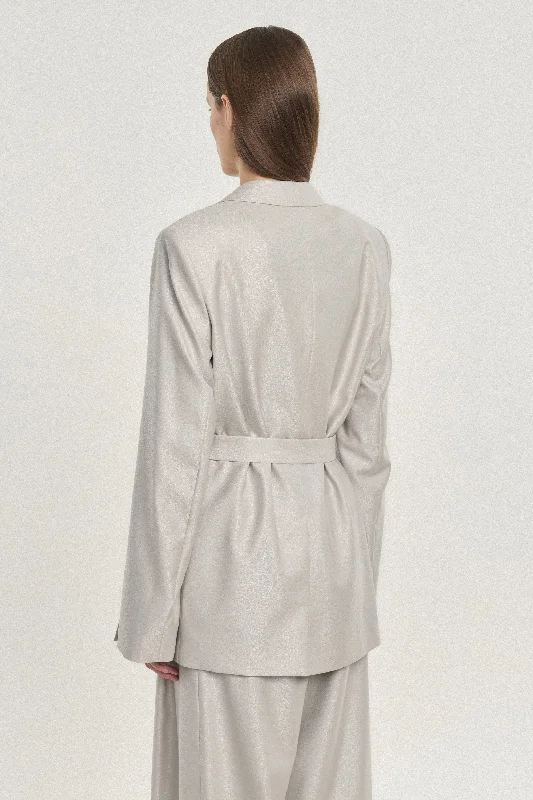 Silver wool silk belted jacket