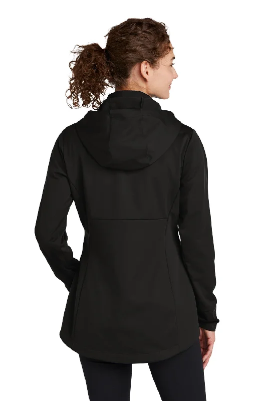 Sport-Tek Womens Wind & Water Resistant Full Zip Soft Shell Hooded Jacket - Deep Black