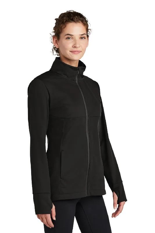 Sport-Tek Womens Wind & Water Resistant Full Zip Soft Shell Hooded Jacket - Deep Black