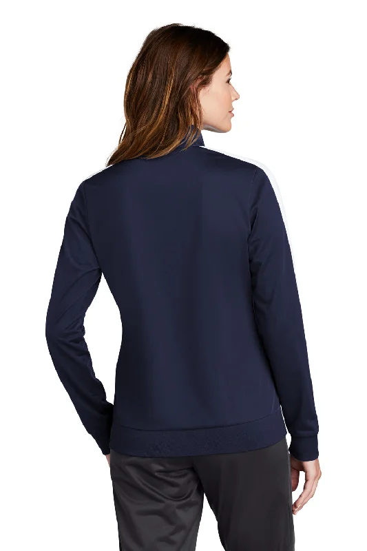 Sport-Tek Womens Full Zip Track Jacket - True Navy Blue/White