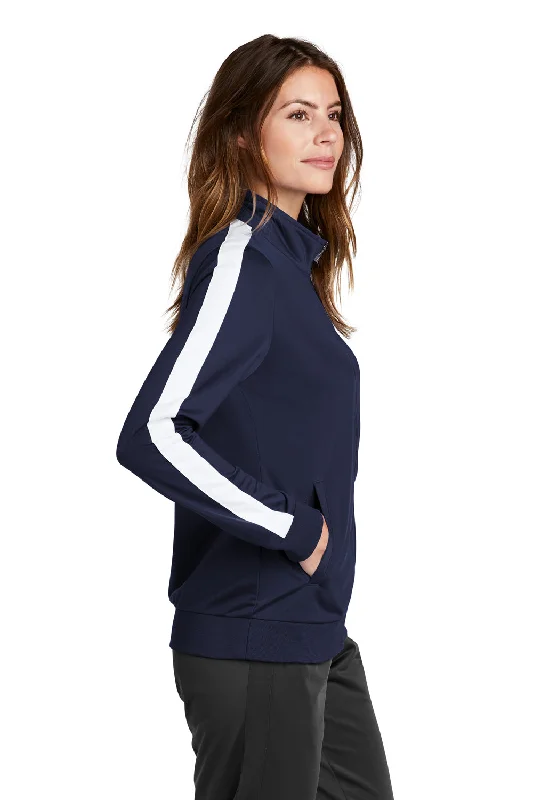 Sport-Tek Womens Full Zip Track Jacket - True Navy Blue/White