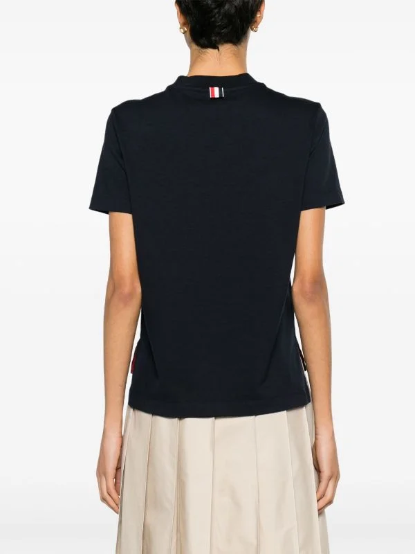 THOM BROWNE Women Short Sleeve Tee W/Rose Emb In Med Weight Jersey