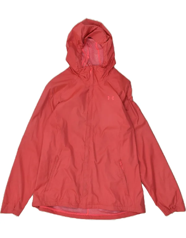 UNDER ARMOUR Womens Hooded Rain Jacket UK 16 Large Pink Polyester