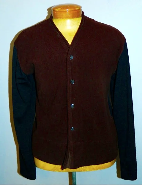 vintage 1990s cardigan sweater Comme des Garcons wool jacket fleece front shirt Mens S