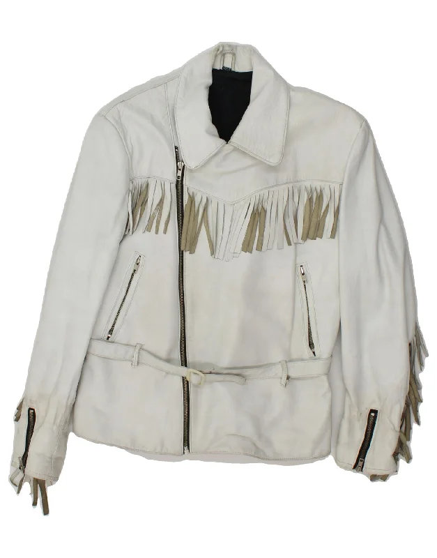 VINTAGE Womens Leather Jacket IT 50 XL Off White