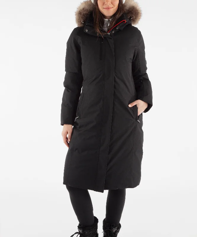 Women's Hillary Insulated Long Parka Coat with Removable Fur Ruff