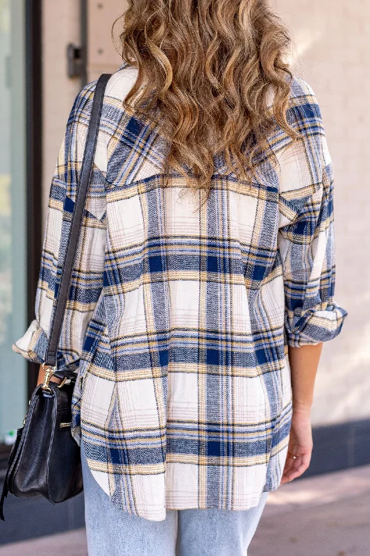 Wendy Navy and Ivory Plaid Shacket