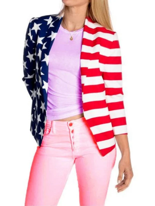 Women Independence Day American Flag Cotton Blazer