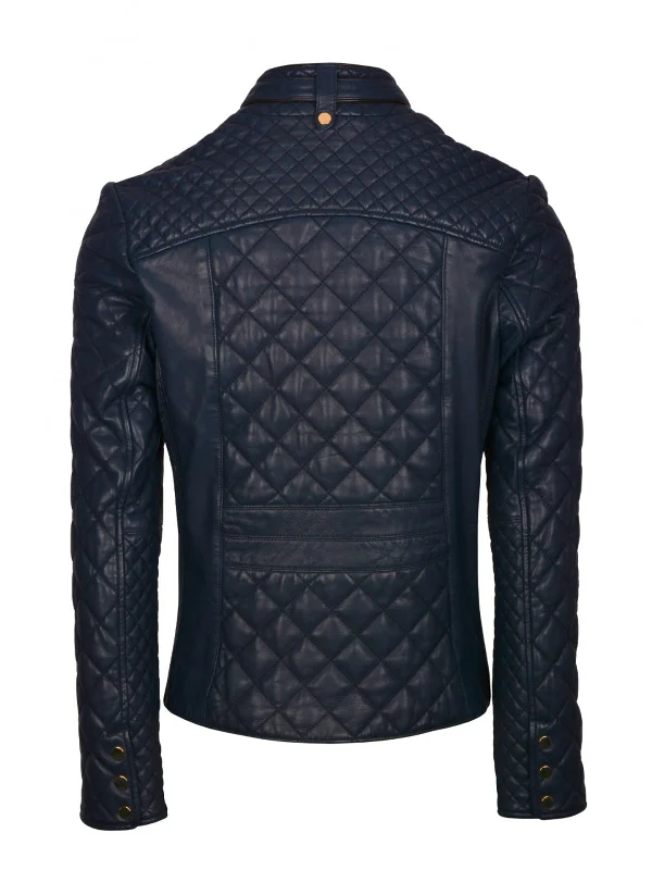 Women Navy Quilted Leather Jacket