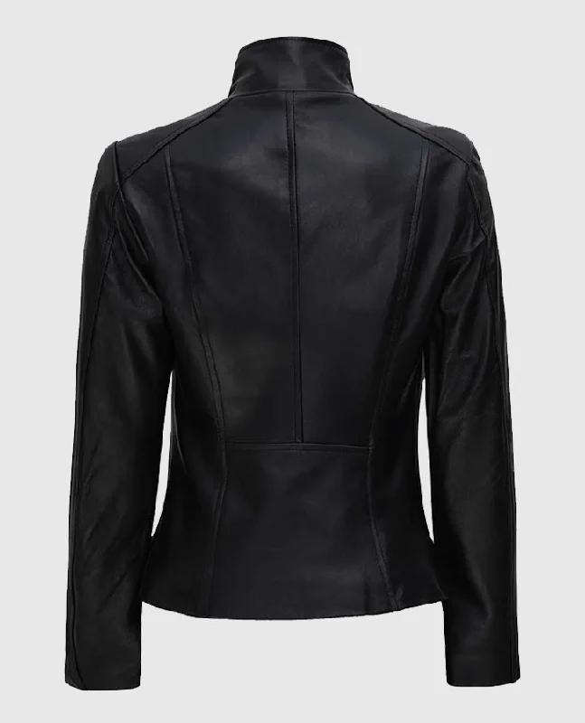 Women's Arezzo Black Flap Closure Leather Jacket