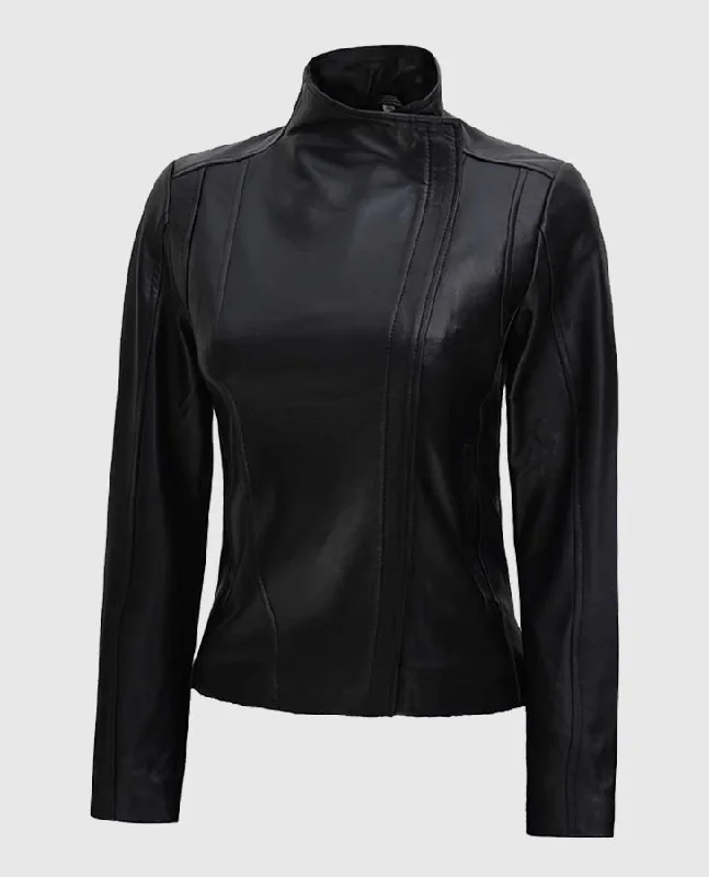 Women's Arezzo Black Flap Closure Leather Jacket