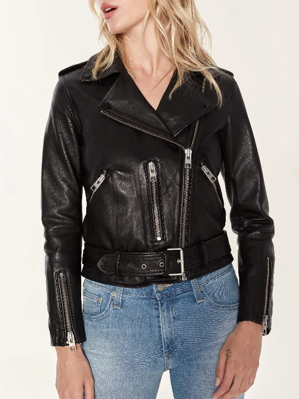 Womens Biker Hem Cuffs Night Black Jacket – Boneshia